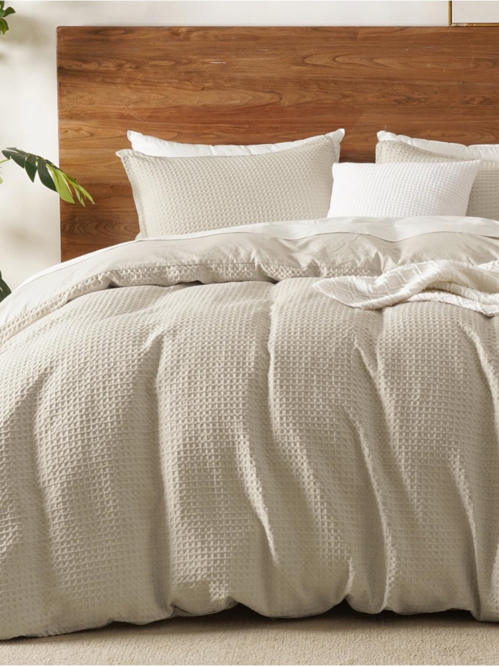 Waffle Weave Cream Duvet Cover Set - Soft Home Bedding